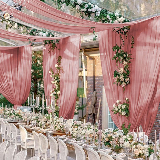 FUHSY Wedding Ceiling Drapes Sheer Fabric for Draping 2 Panels 5x20 FT Dusty Rose Backdrop Curtains for Party Wedding Arch Draping Fabric Chiffon Ceiling Curtains for Outdoor Wedding Ceremony
