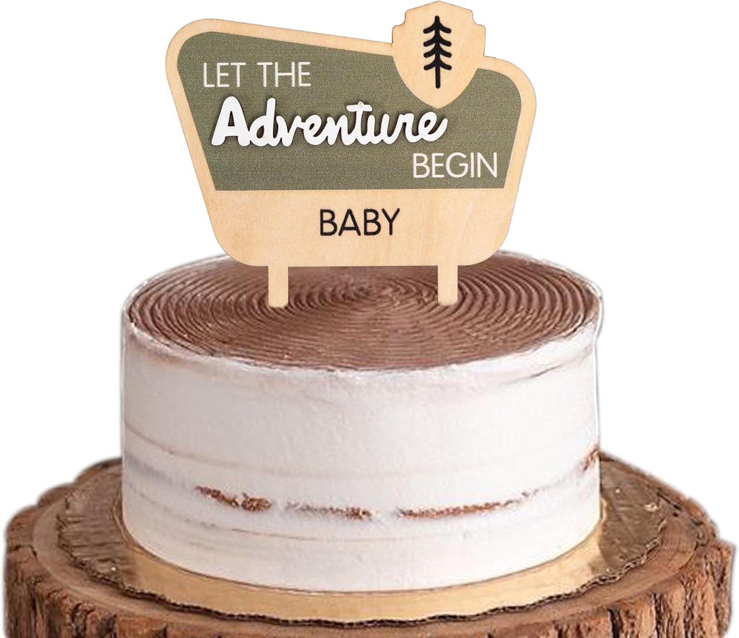 Let The Adventure Begin Baby Shower Cake Topper - Happy Camper Wooden Cake Topper,Natural Adventure Themed Decor,Baby Shower Decorations