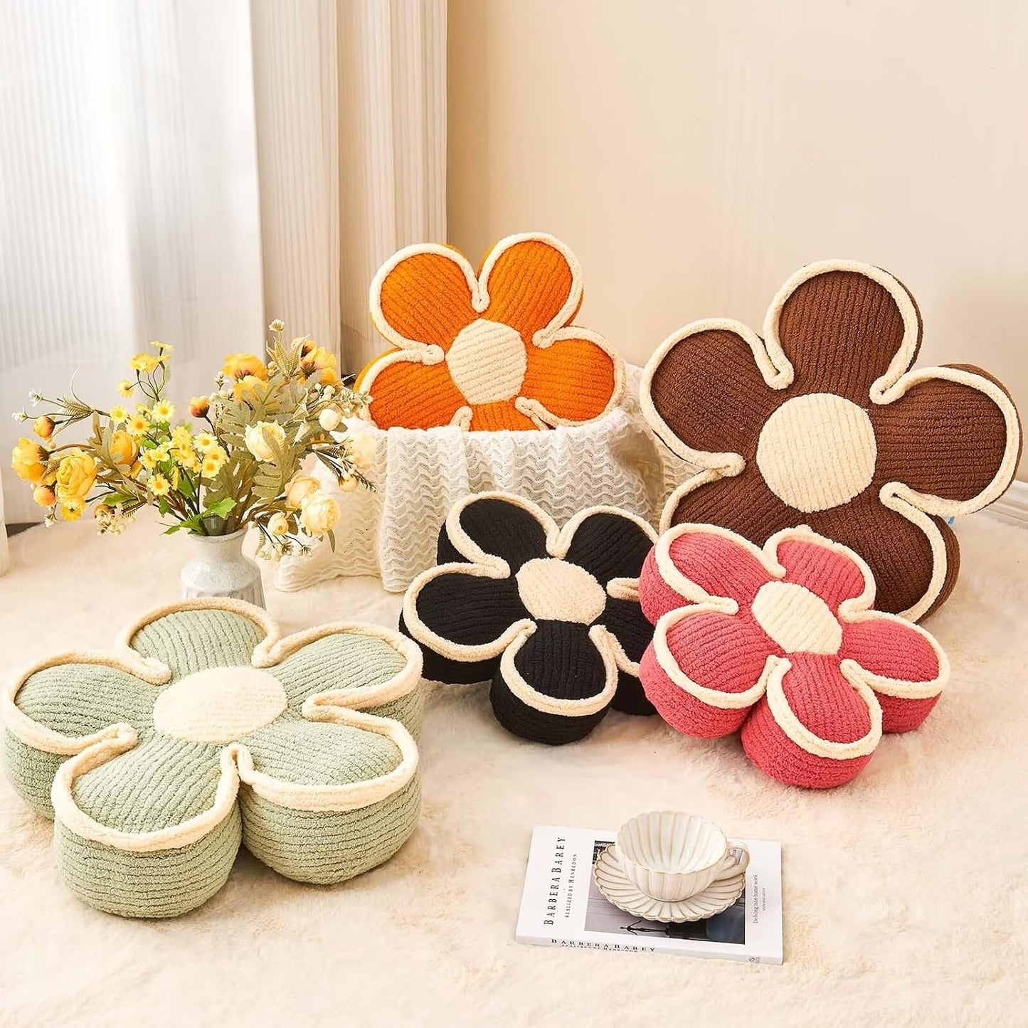 Soft Flower Shaped Floor Cushion, Decorative Throw Pillow, Cute Seating Cushion, Plush Pillow for Sofa Couch Bed (13.7 Inch, Peach Pink)