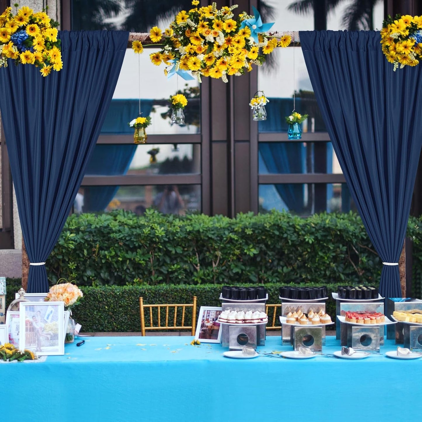 DWCN 10x7 FT Navy Blue Backdrop Curtains for Parties, Photography Backdrop Drapes with Rod Pockets for Wedding Decorations Stage Birthday Family Gatherings, 2 Panels 5ft x 7ft