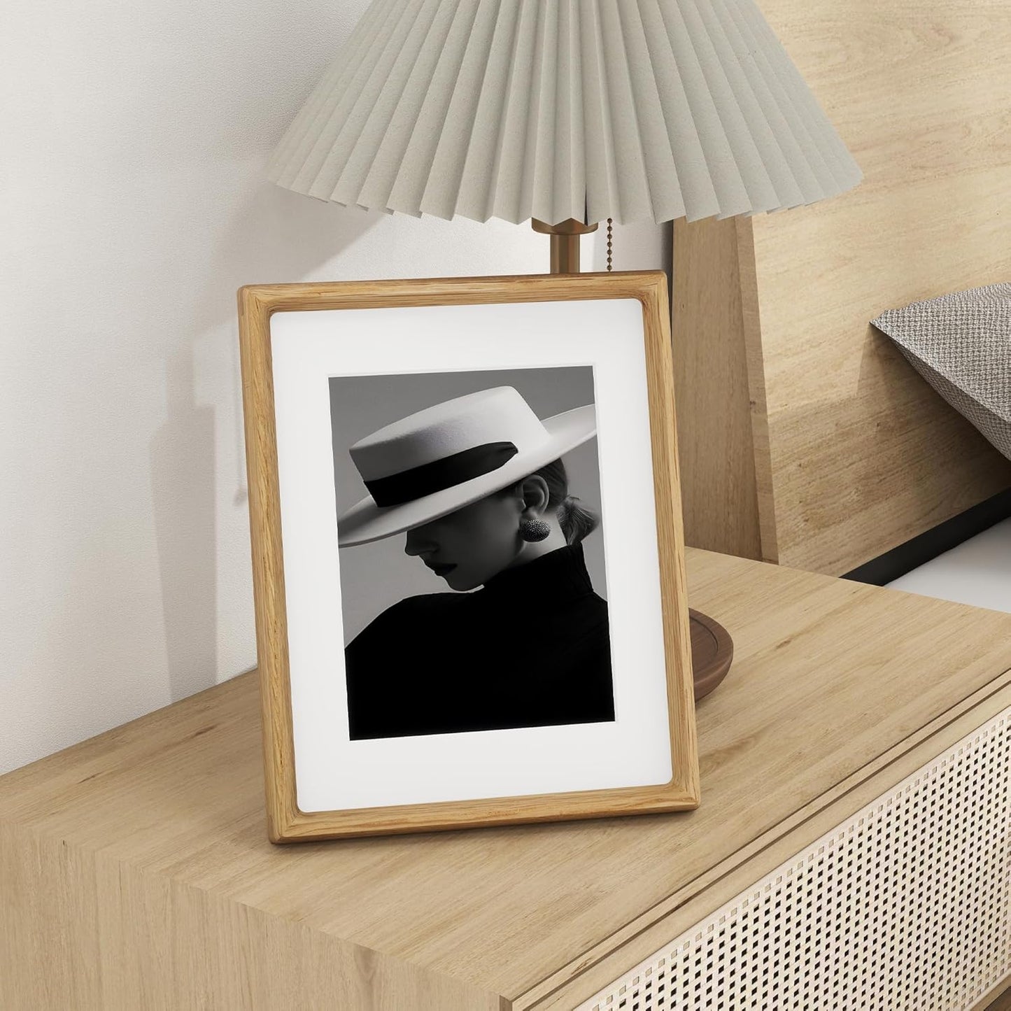 8.5x11 Picture Frame USA-Sourced Natural White Oak Wood Solid Original Wood Photo Frame Handcrafted Rounded Corner with Mat to 6x8 Picture Display with Real Glass Famil Photo, Certificate