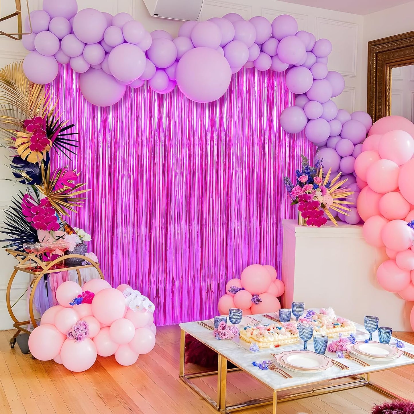 2 Pack Hot Pink Foil Fringe Curtains Streamers Party Decorations 3.3 x 8.2 ft, Tinsel Curtain Fringe Backdrop for Parties, Door Fringe Birthday Streamers, Photo Booth Backdrops, Party Decor