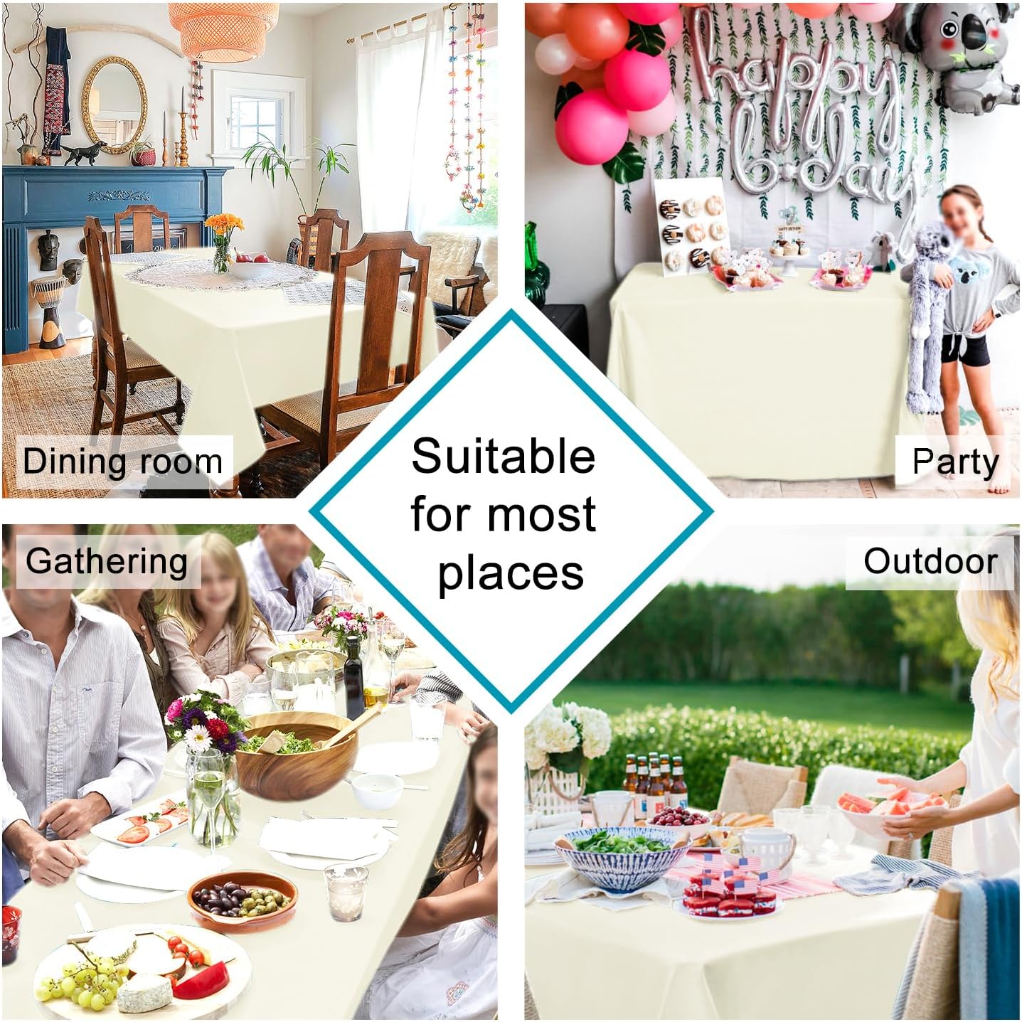 Hiasan Champagne Rectangle Tablecloth - Waterproof Washable Polyester Fabric Table Cloth for Buffect Dining Birthday Party, 54 x 80 Inch