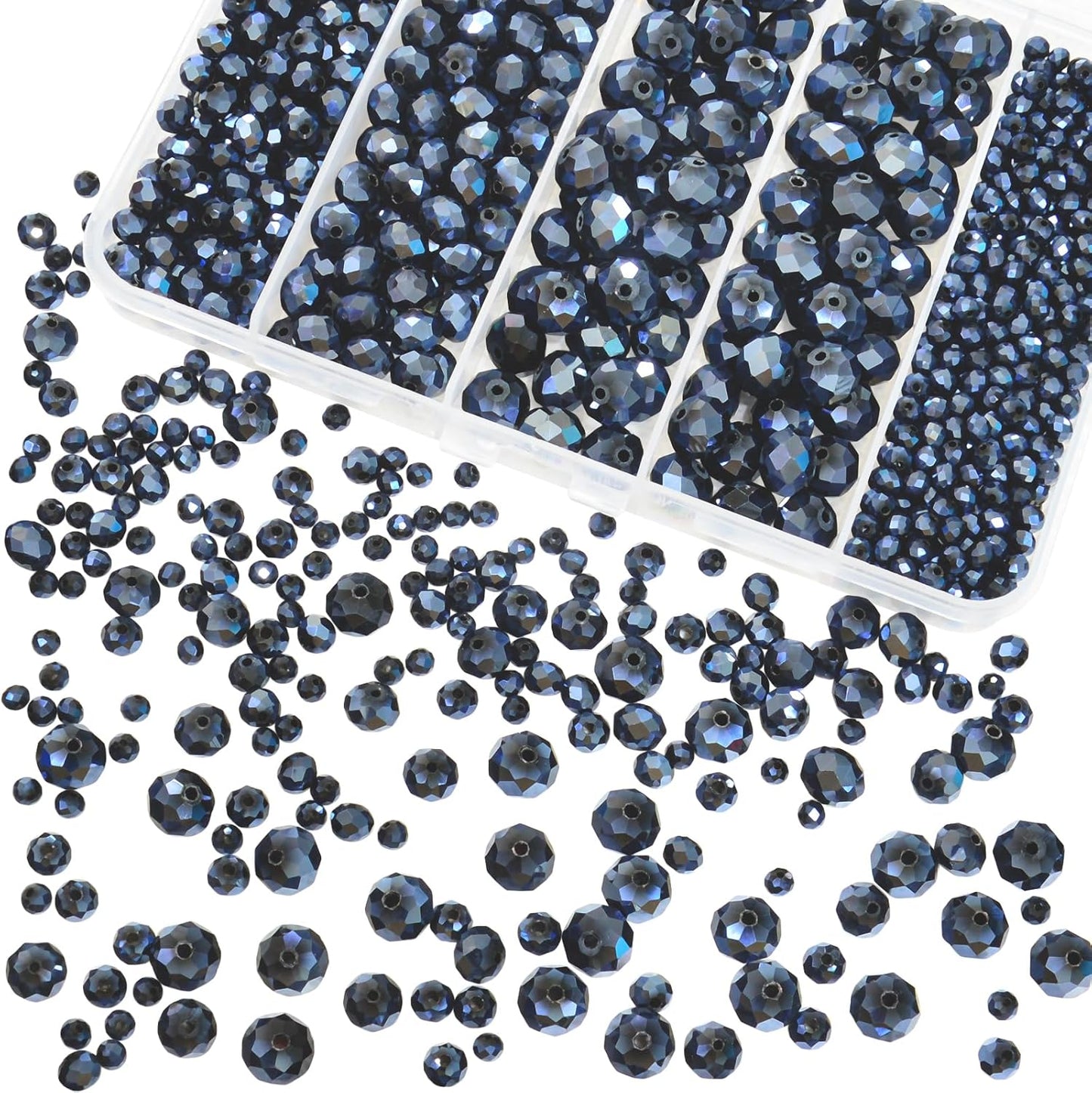 800Pcs 4/6/8/10mm Crystal Glass Beads for Jewelry Making Beads for Bracelets Necklace Pendants Making Supplies(Navy Blue)
