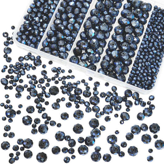 800Pcs 4/6/8/10mm Crystal Glass Beads for Jewelry Making Beads for Bracelets Necklace Pendants Making Supplies(Navy Blue)