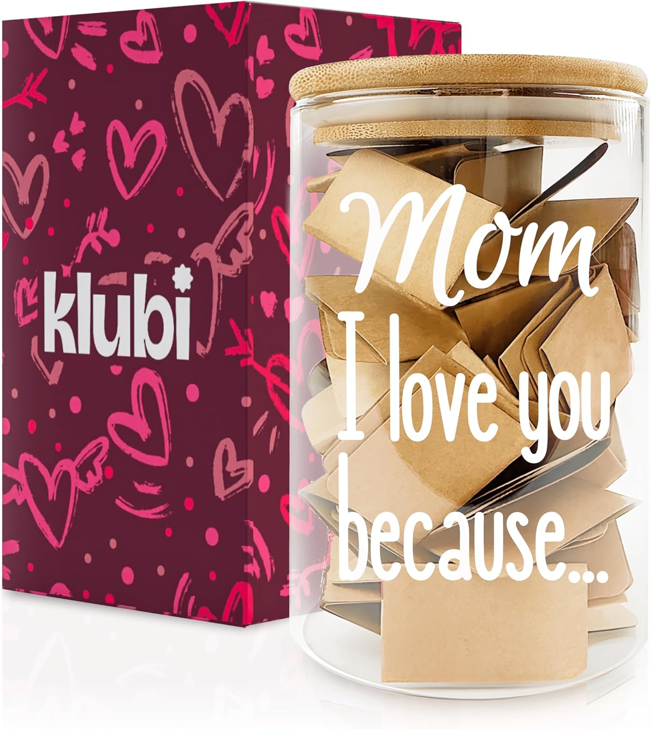 Birthday Gifts for Mom I Love You Because Jar Love Note Cup 50 Little Notes In a Jar With Notes Anniversary Present for Mom Message In The Bottle Gift for Her Reasons Why I Love You Meaningful Gift