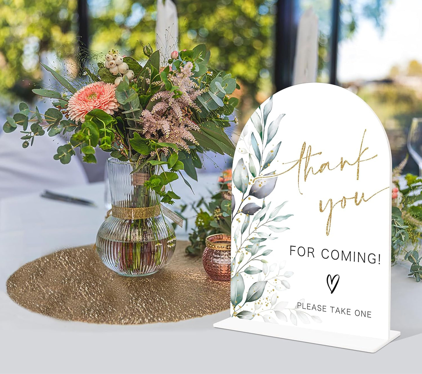 Acrylic Wedding Signs, Greenery Theme Thank You for Coming Sign, Wedding Reception Signage, Bridal Shower Table Decor with Stand, Engagement, Anniversary, Newlywed Events and Parties Supplies, 10