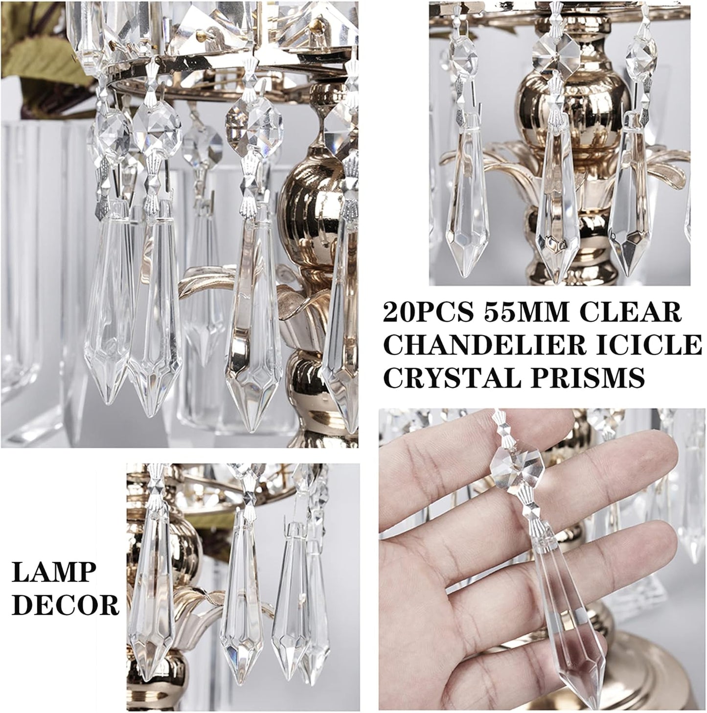 H&D HYALINE & DORA 20PCS 55mm Clear Chandelier Icicle Crystal Prisms Lamp Decoration