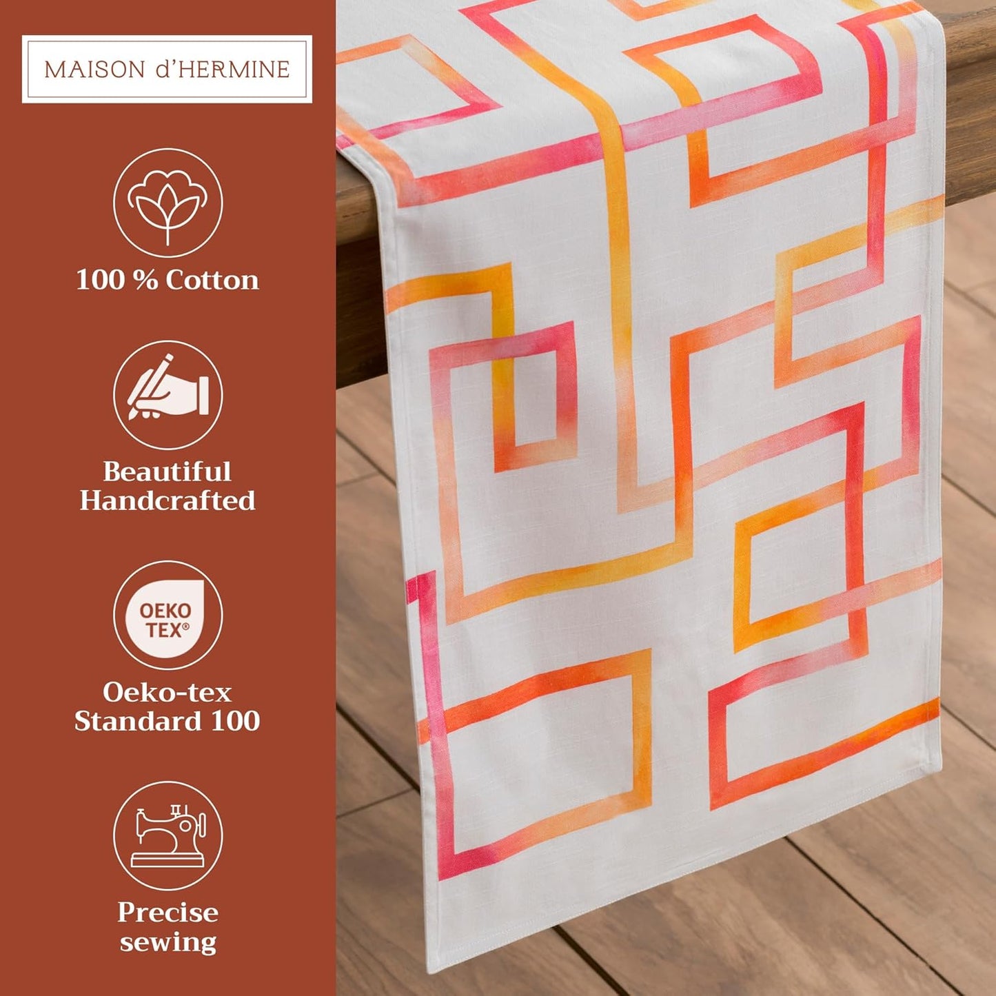 Maison d' Hermine Table Runner 100% Cotton Double Layer Table Runners 108 inches Long Decorative for Home Kitchen Dining Party Wedding Bridal Shower Spring Summer (Summer Maze, 14.50" x 108")