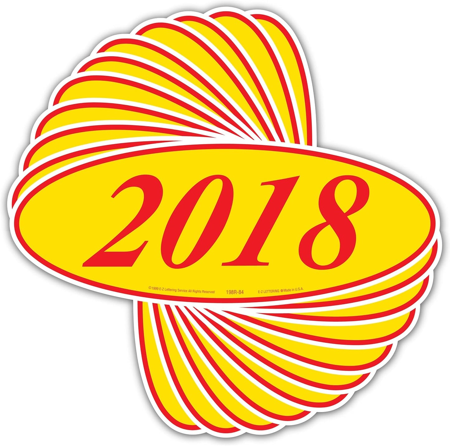 EZ-Line Oval Model Windshield Year Stickers for Car Windows Red and Yellow Large Vinyl Dealership Supplies 1 Dozen Pro Pack (2018)
