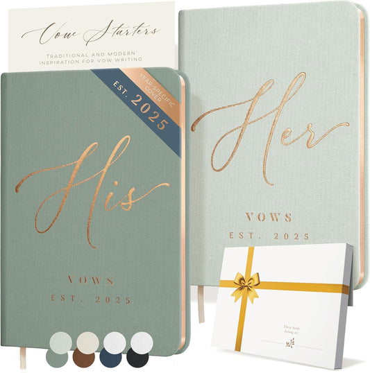 Personalized 2025 Vow Books His & Hers - Mint & Sage Linen Wedding Vow Books Ideal as Wedding Accessories for Brides & Grooms, His & Hers Gifts - Wedding Registry Must Haves 2025 & Elopement Essentials
