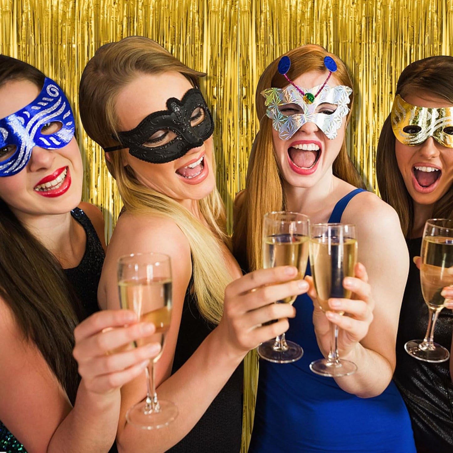 5 Pack Gold Fringe Curtain Backdrop Tinsel Streamers Birthday Party Decorations Christmas Photo Booth Backdrop Halloween New Year Graduation Baby Shower Theme Party Decorations