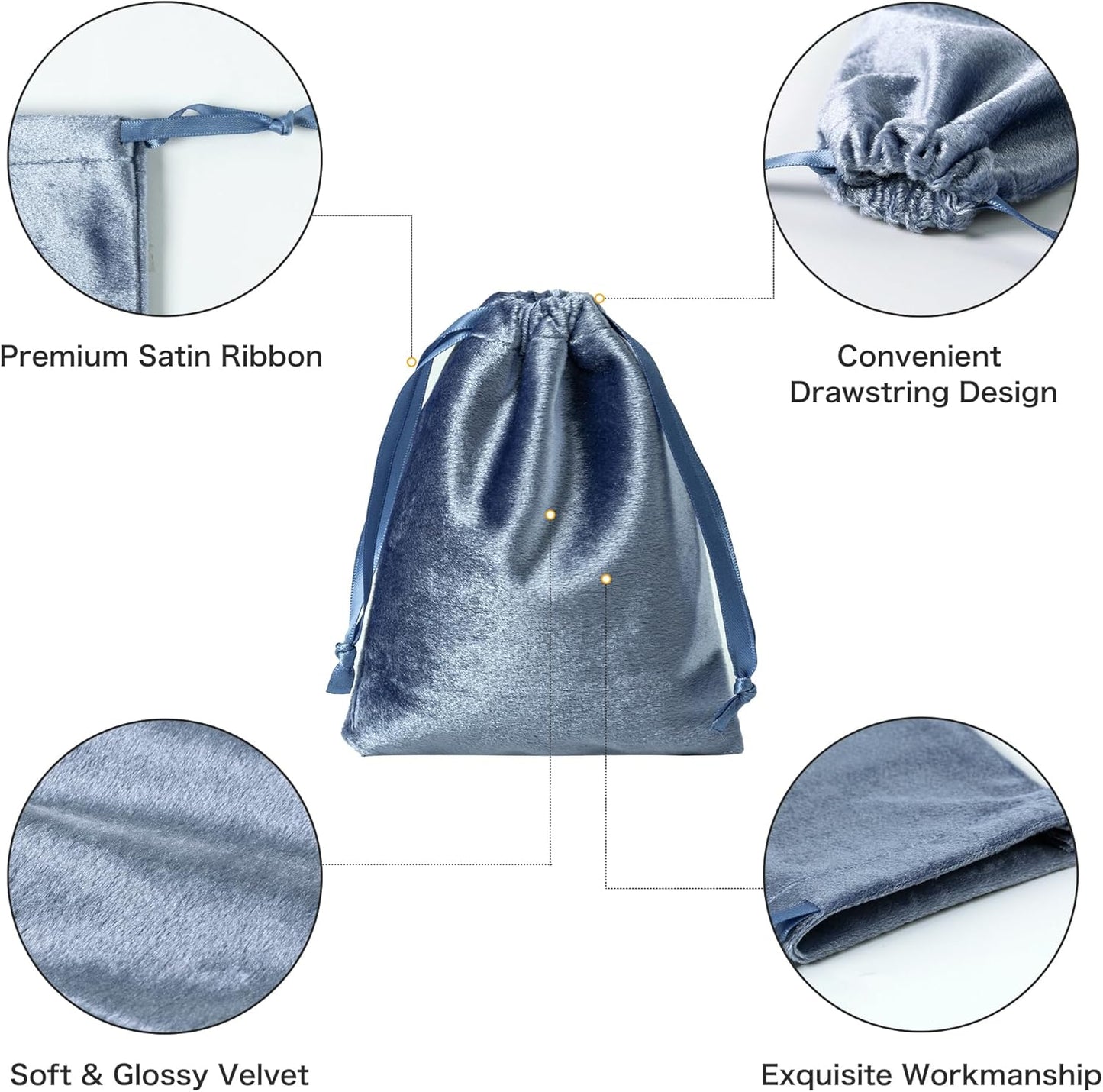 QIANF 12pcs Dusty Blue Velvet Drawstring Bags 3x4 inches Glossy Small Velvet Cloth Gift Bags Jewelry Pouches for Storage Wedding Party Favor Christmas