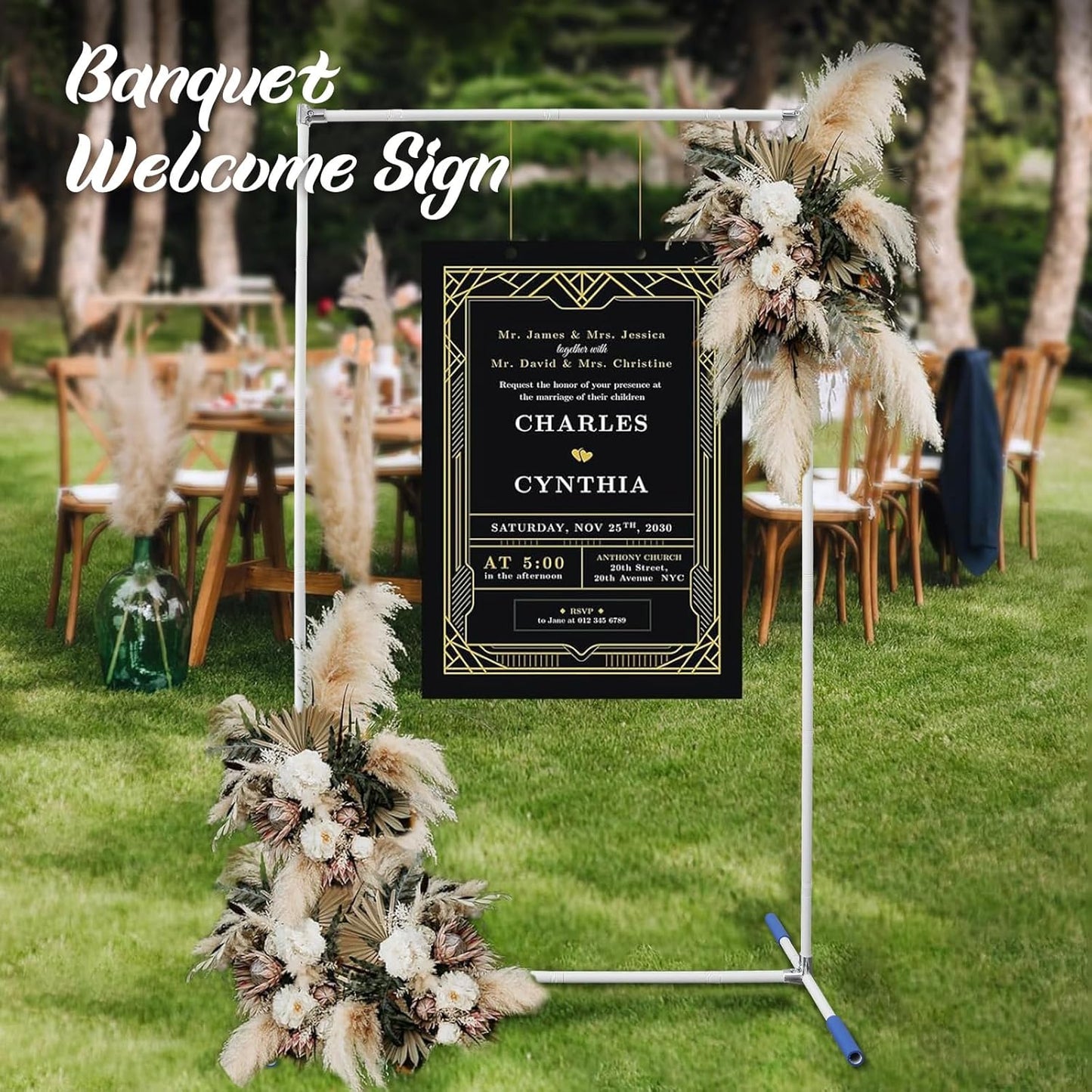 Heavy Duty Backdrop Stand 7*4FT, Extra-Long Adjustable Legs for Backdrop/Wedding Decor, Rustproof & Portable Frame for Party/Event/Home Decoration (White)