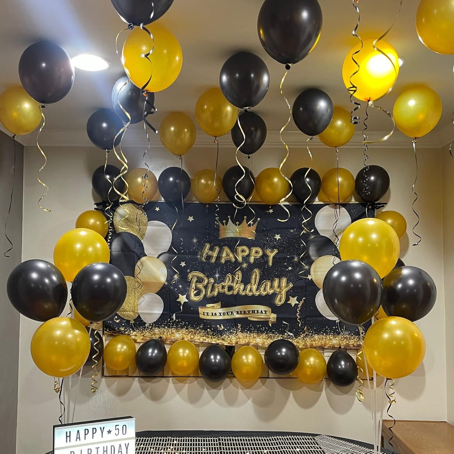 Balloons Gold and Black, 60PCS Black Metallic Chrome Gold Pearly Gold Black Gold Confetti Latex Balloons, Black Gold Birthday Party Balloons for Wedding Baby Shower Anniversary Party Decorations