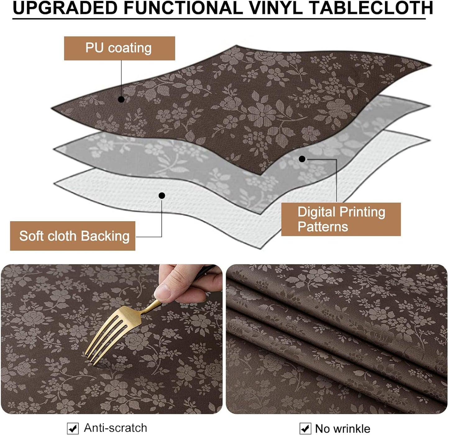 Smiry Square Table Cloth, Waterproof Heavy Duty Vinyl Tablecloths, Wipeable Washable Table Cover for Kitchen and Dining Room (Coffee, 54" X 54")