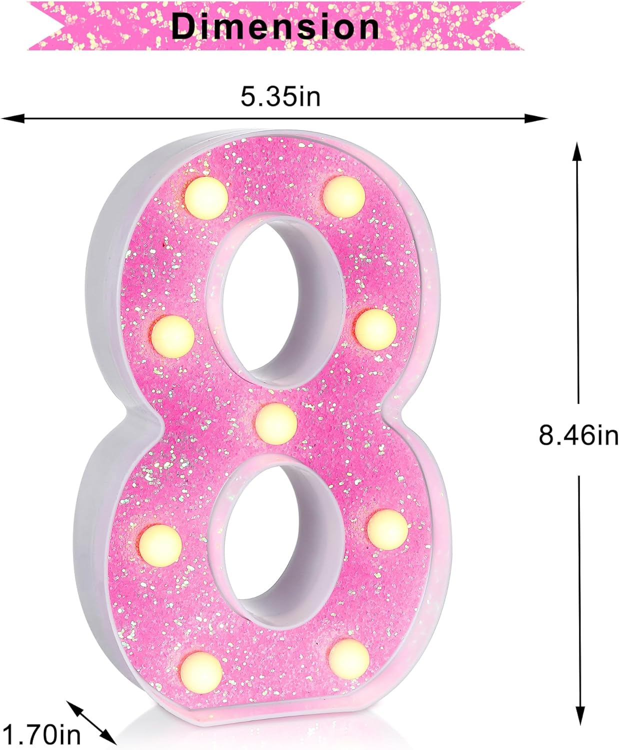 Foaky Pink Light up Letters，Pink Party Decorations,Girls Room Decor,Glitter Marquee Numbers,Alphabet Letter Sign for Night Light Birthday Party Girls Gifts, Home Bar Decoration (8)