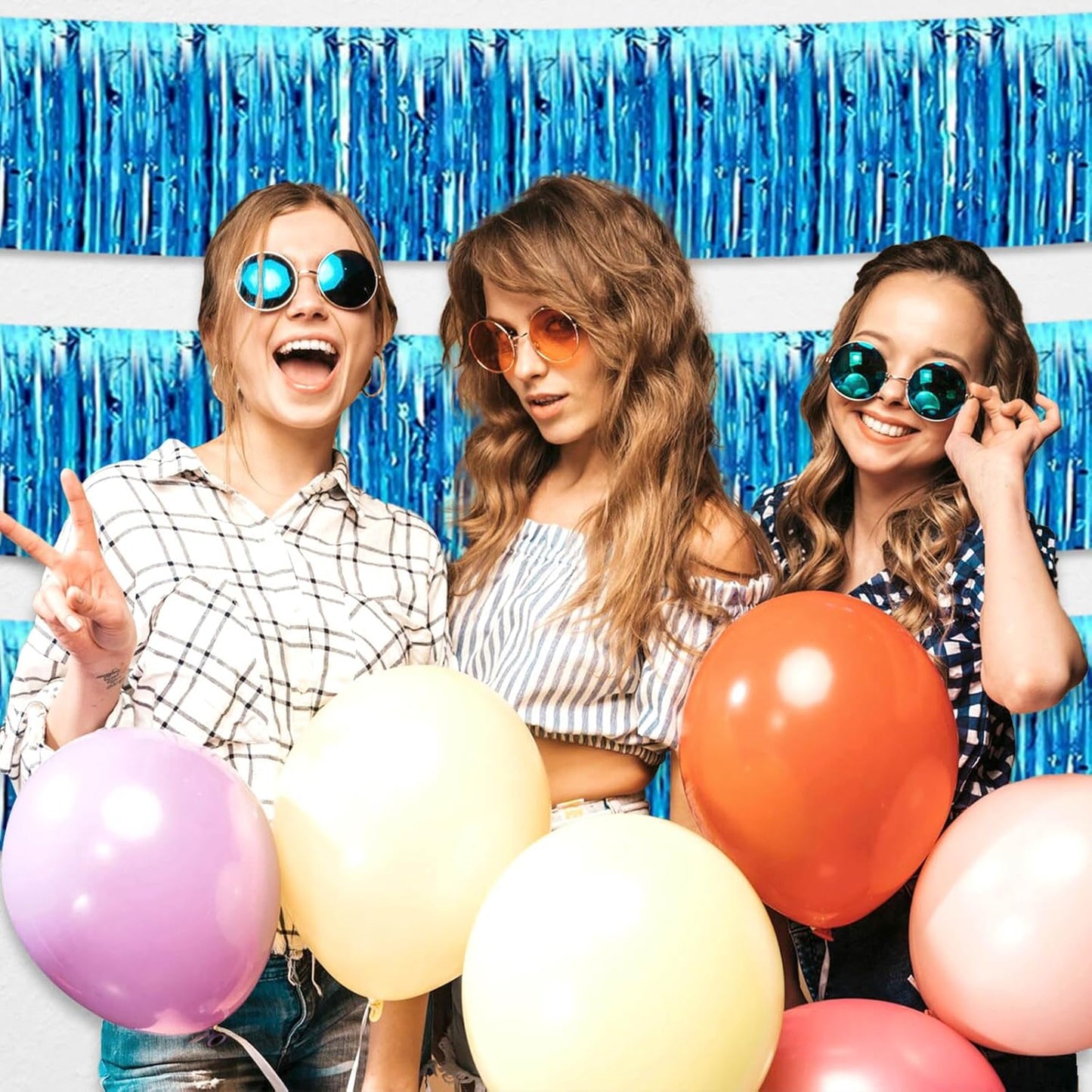 4 Pack 10 Feet Lake Blue Foil Fringe Garland Metallic Tinsel Streamers Banner Wall Hanging Curtain Backdrop for Parade Floats, Wedding, Graduate, Mother's Day, Birthday Party Decoration