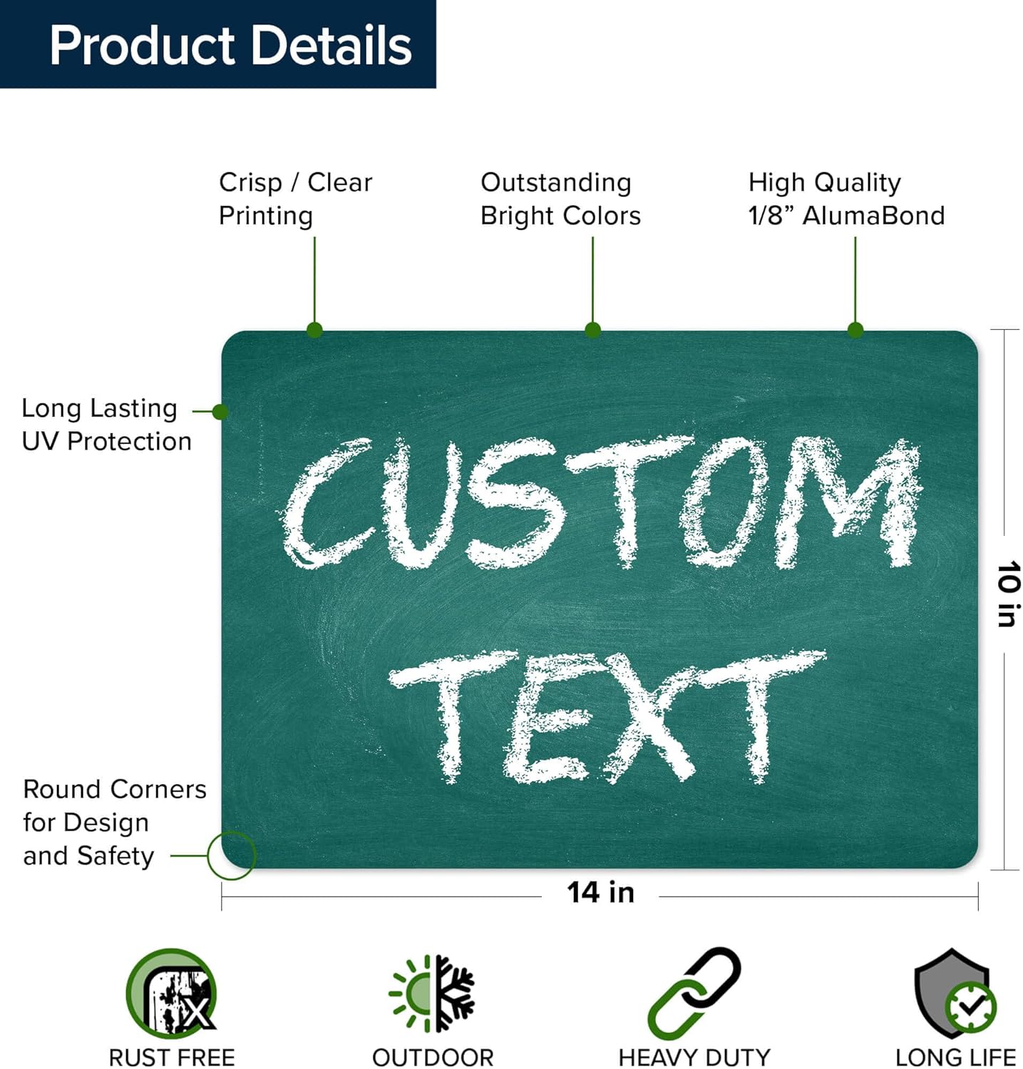Custom Sign, Custom Street Sign, 11 Font Colors, 13 Font Styles, 4 Hole Options, 22 Sizes, 10x14 Inches, Rust Free DiBound, Fade Resistant, Made in USA by My Sign Center (Chalkboard Green)