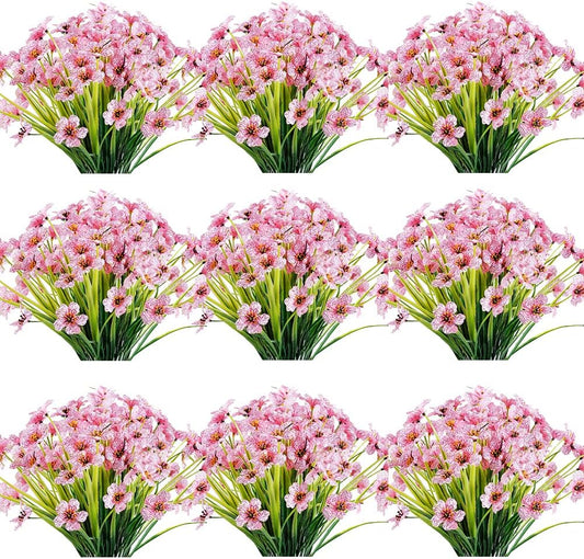 30 Bundles Artificial Flowers Outdoor UV Resistant Fake Flowers No Fade Faux Plastic Plants Garden Porch Window Box Decorating(Pink)