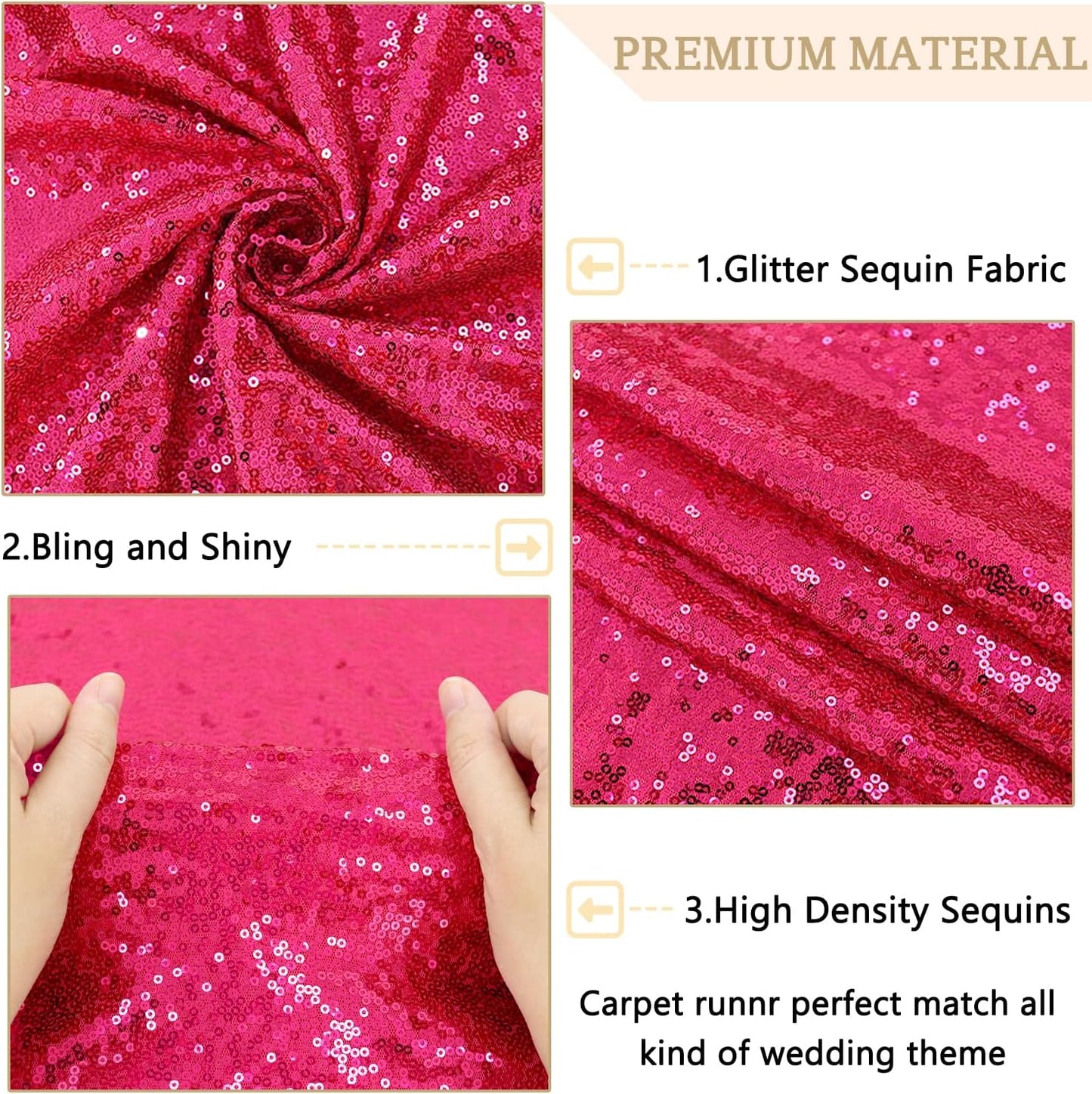MODFUNS Sequin Aisle Runner Wedding Ceremony Hot Pink Aisle Runner Rug 4x25ft Glitter Carpet Runners Walkway Rug Bling Wedding Carpet Outdoor for Bridal Baby Shower Party Celebration
