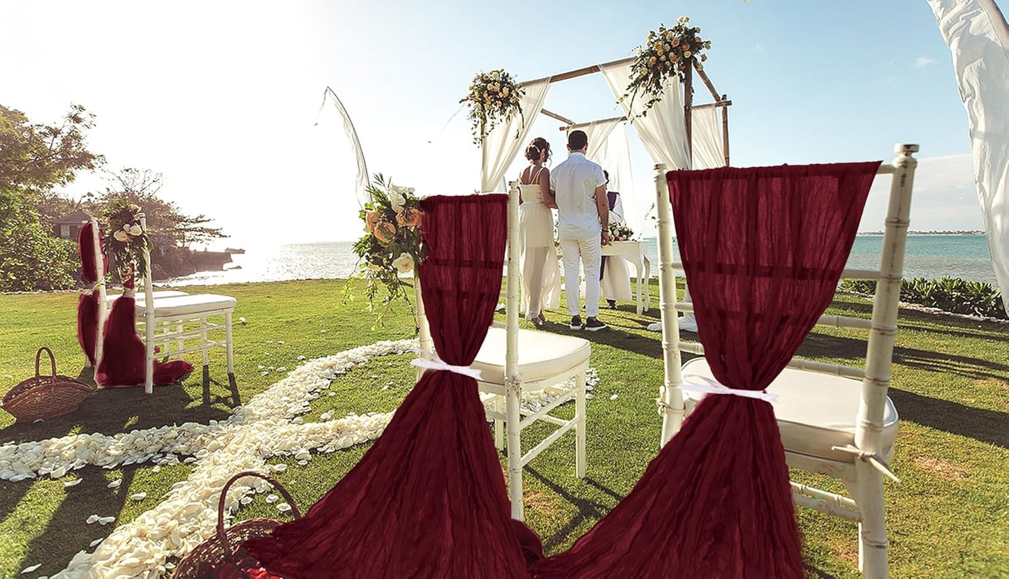 50 PCS Cheesecloth Chair Sashes, Bows Designed ChairSashes, 15.7x70 inch Chair Sashes for Aisle Decorations Universal Chairs Cover Decoration for Wedding Reception Party Banquet (Burgundy)