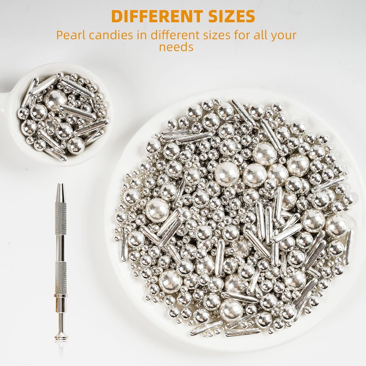 Kasvan silver Mix Sugar Sprinkles - Edible Candy Pearls with 4-Claw Sprinkle Pen,118g/4.16 Oz, Gift Box Pack, Baking Cake Decorations, Ice Cream Toppings and Cookie Decorating, Wedding Party Chirstmas Supplies