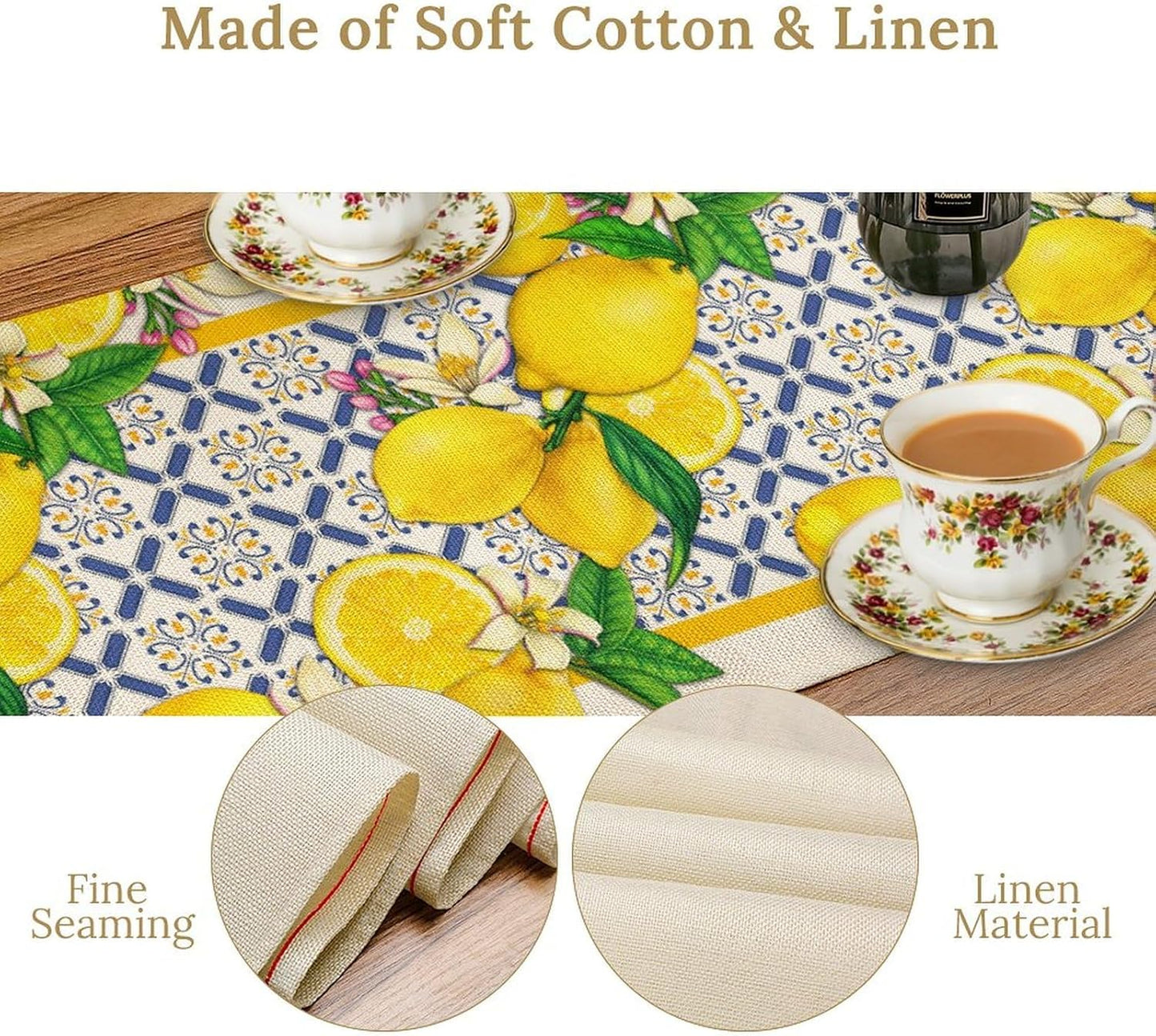 Lemon Table Runner,Spring Summer Seasonal Yellow Blue Table Runner for Kitchen Dining Table Home Party Decoration 13x90 Inch