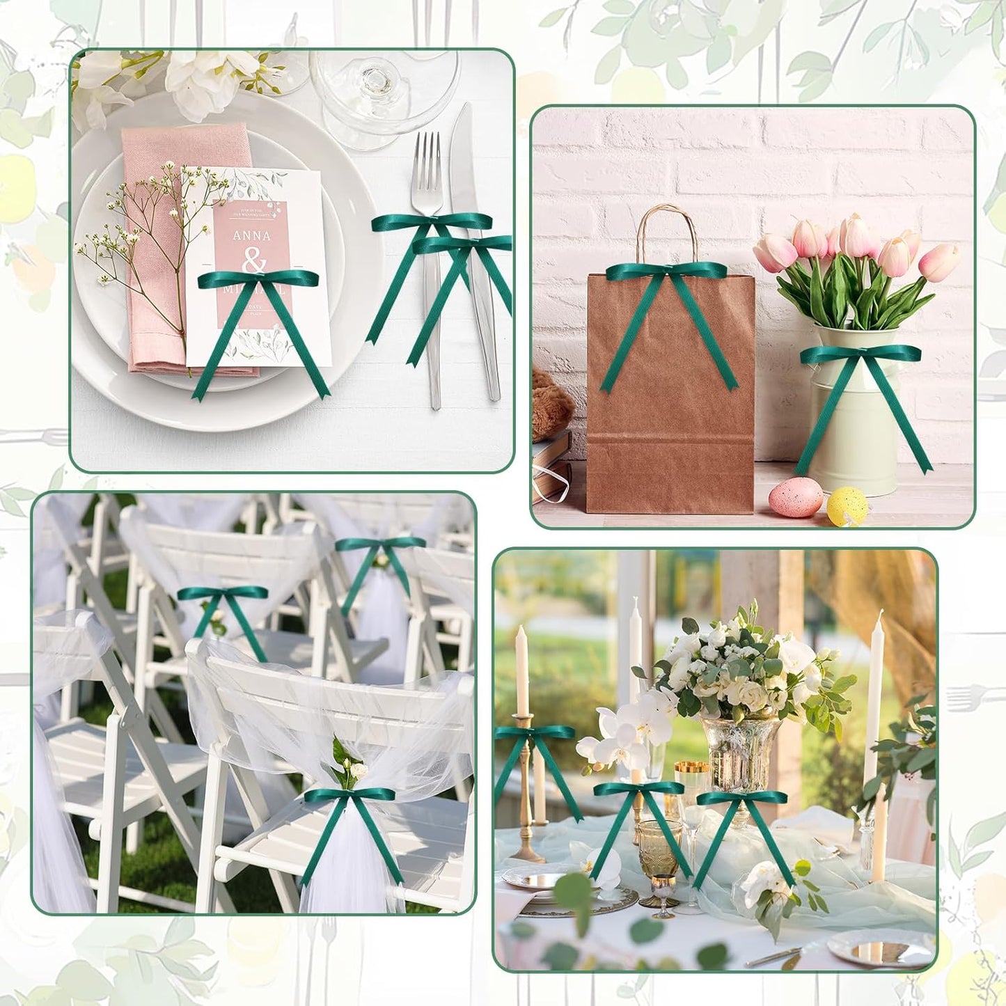 Riceshoot 100 Pcs Twist Tie Bows Bulk 5x7 Inch Satin Ribbon Bows for Gift Wrapping Cake Treat Bags Craft DIY Gift Wedding Baby Shower Birthday Party (Green)