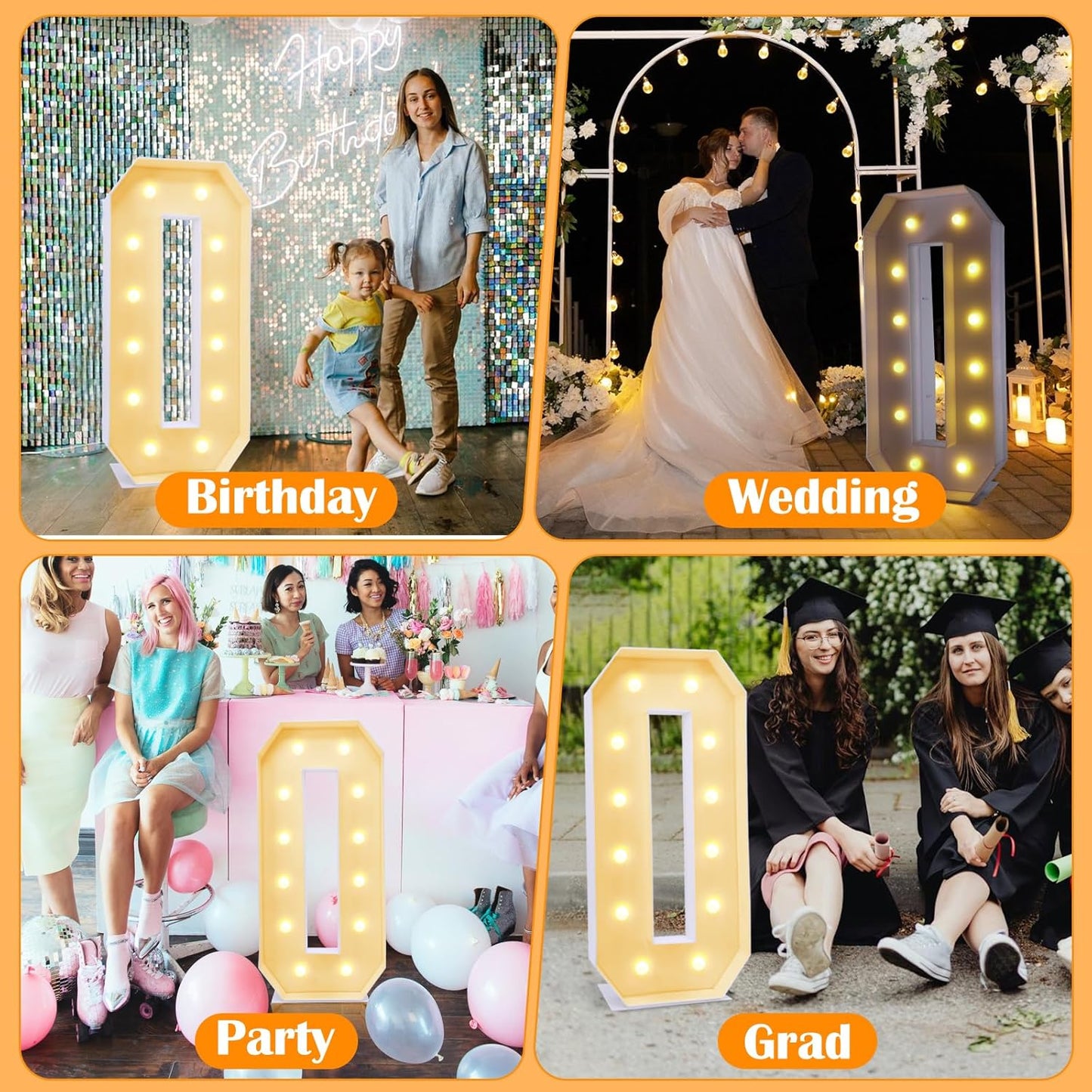 4ft Marquee for Numbers 0, 2025 Light up Numbers for Party Decorations, Multifunctional Plastic Marquee for Numbers 4 Feet Tall, Number 0 for 30th 40th 50th Birthday Decorations,60th 70th Anniversary Party Decor (Number 0)