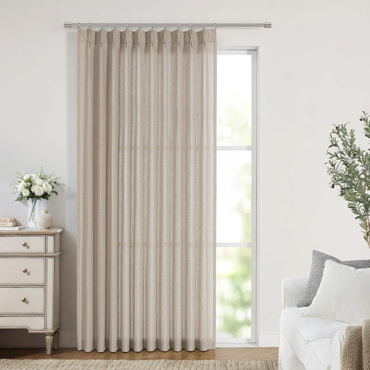Vision Home Sand Pinch Pleated Semi Sheer Curtains Textured Linen Blended Light Filtering Window Curtains 84 inch for Living Room Bedroom Patio Pinch Pleat Drapes with Hooks 1 Panel 60" Wx84 L