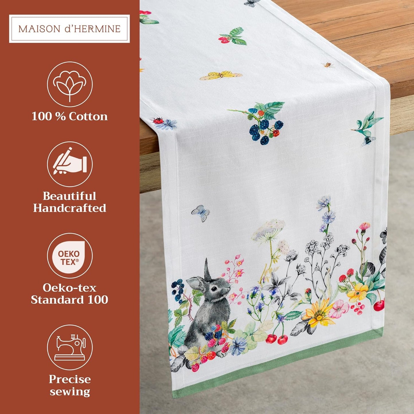 Maison d' Hermine Table Runner 100% Cotton Single Layer Table Runners 72 inches Long Decorative for Home Kitchen Dining Party Baby Shower Wedding Bridal Shower Spring Summer (Printemps, 14.50" x 72")