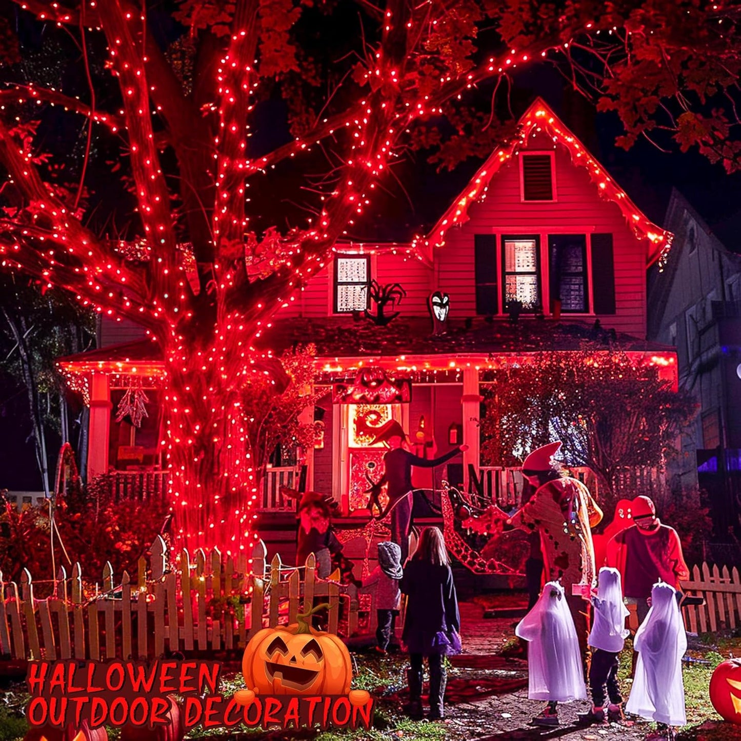 JMEXSUSS 600 LED Red Halloween Lights Outdoor Indoor, 168Ft Red Christmas String Lights Plug in Clear Wire, Light for Halloween Tree Outside Room Christmas Party Decorations