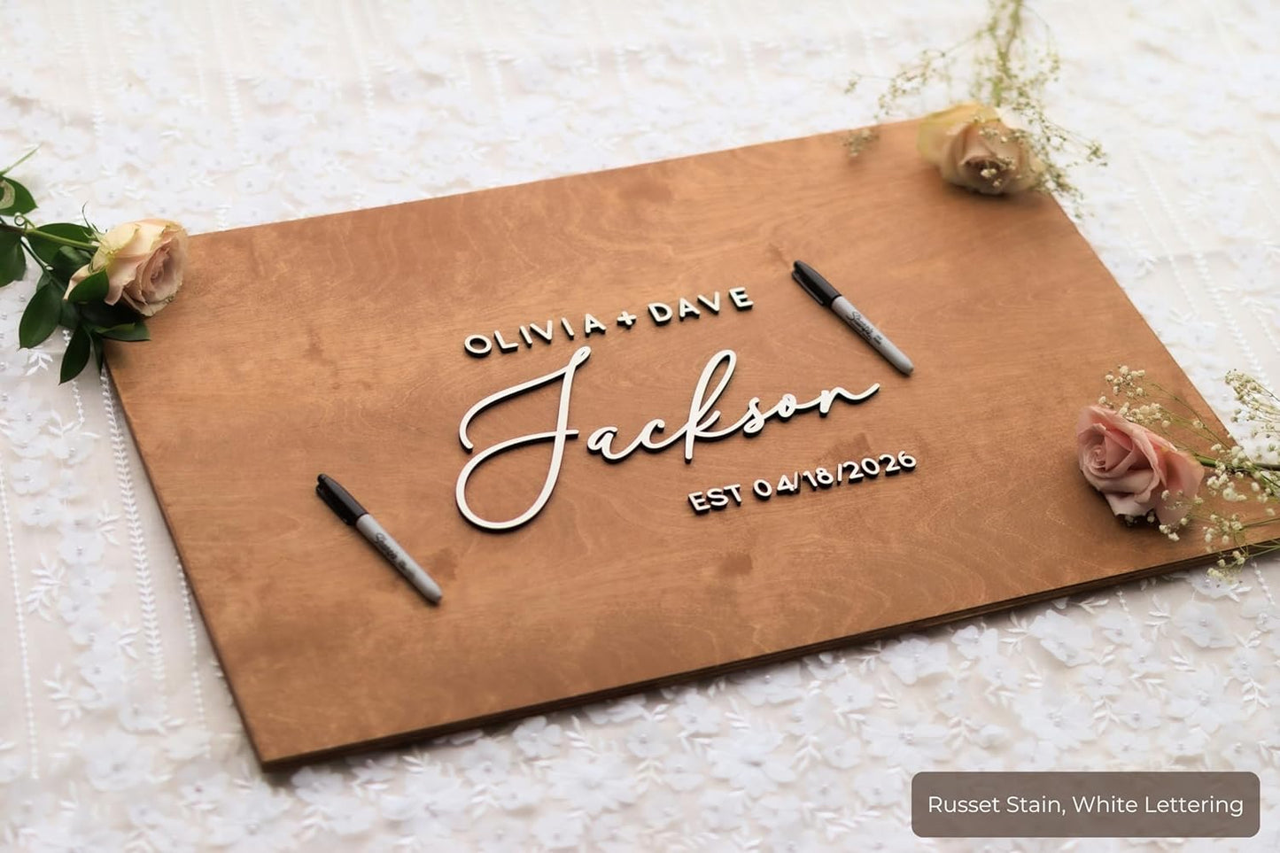 Personalized Last Name Guest Book, Unique Guest Book Sign, Custom Alternative Guest Book, Wooden Guest Book, Wedding Ceremony Guestbook Sign (Design 3)