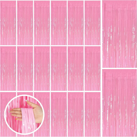 20 Pack Party Backdrop Decorations Pink Tinsel Curtain Party Backdrop Foil Fringe Birthday Decorations Photo Booth Streamer Backdrop Pink Theme Bachelorette Graduation Party Decorations