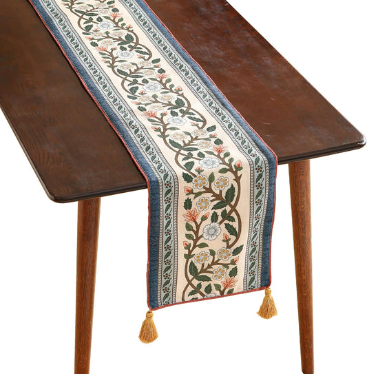 ISAENNE Designer Vintage Elegant Linen Table Runner 87 Inches Long,Colorful Flower Pattern Soft Table Runners for Dining Tables,Thanksgiving,Kitchen Tables,Christmas,12"*87"-Naples C