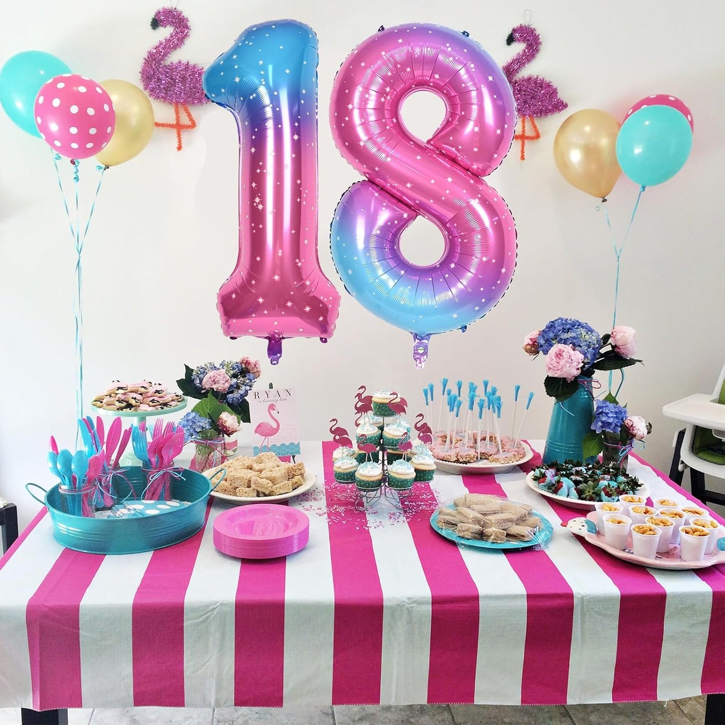 40 Inch Gradient Rainbow Number 1 Balloon for 1st Birthday Decoration, Large Self Inflating Blue Pink Foil Number Balloons 0-9 for Girls, Starry 1 Helium Balloons for Women Party Anniversary Supplies