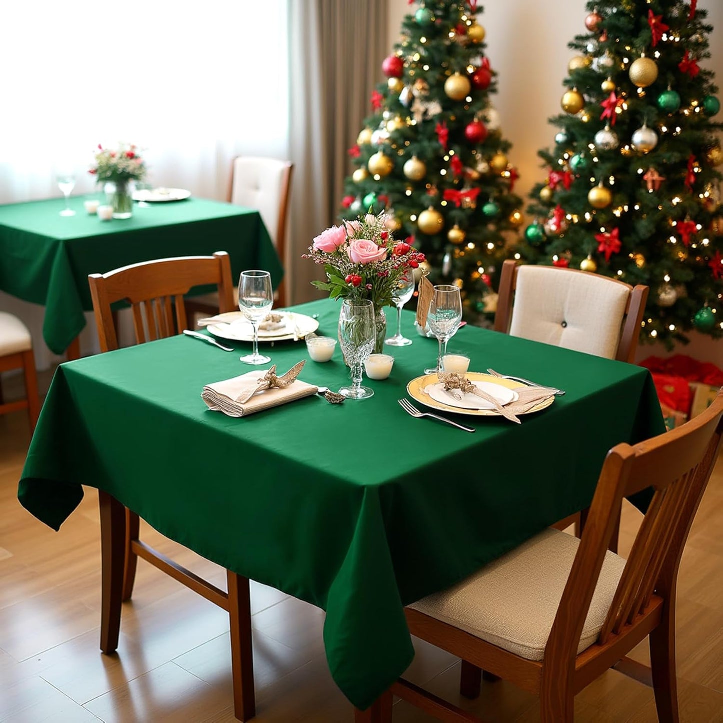 sancua Square Tablecloths 70x70 Inch Hunter Green, 2 Pack - Fabric Table Cloth for Square or Round Tables, Washable Polyester Table Cover for Christmas Dinner, Holiday Party, Display Tables