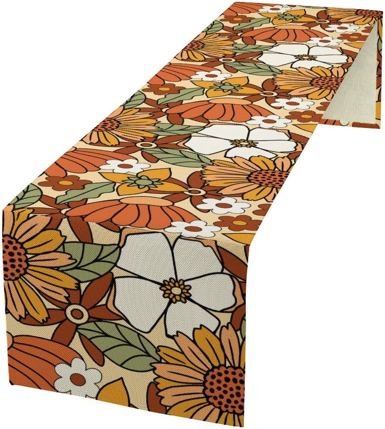 Vintage Floral Table Runner,Boho 70s Style Retro Flower Table Cloth Kitchen Dining Table Home Party Decoration 13x36 Inch
