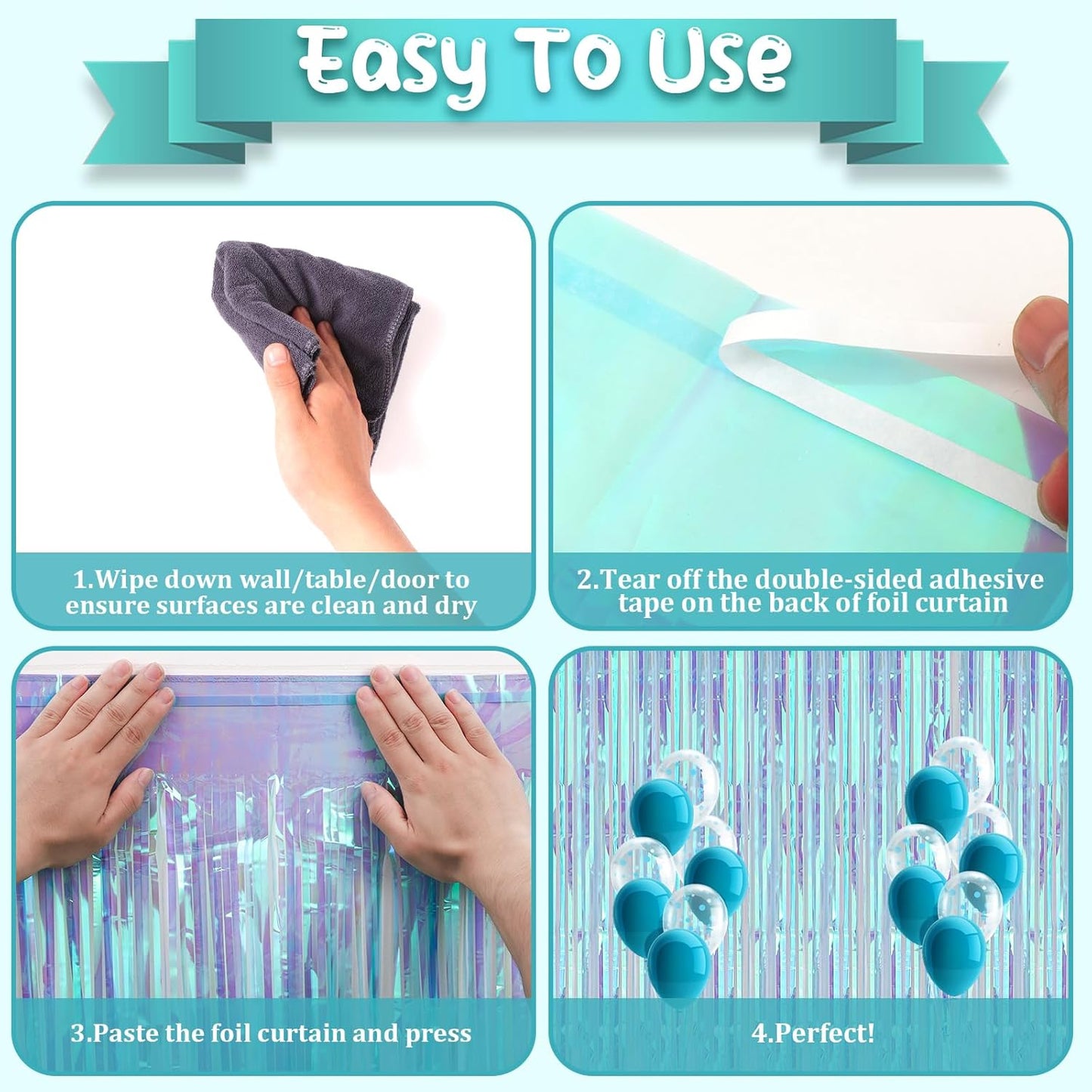 2 Pack 3.3x8.2 Feet Neon Iridescent Foil Fringe Backdrop Curtains, Tinsel Streamers Birthday Party Decorations, Fringe Backdrop for Graduation, Baby Shower, Gender Reveal, Disco Party