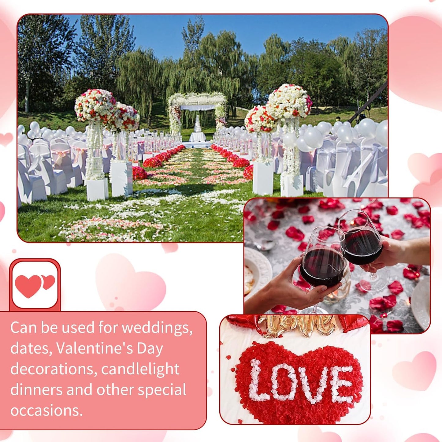 3300 PCS Artificial Fake Rose Petals,Flower Petals,Romantic Nightfor Her/Him Set,Wedding, Engagement, Party, in Bulk Flower Decorations（Red）