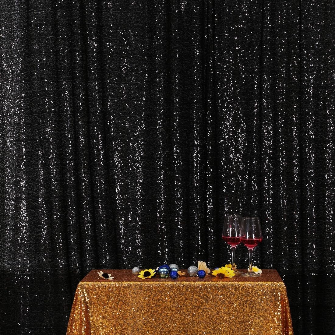 Poise3EHome 6FT x 8FT Black Sequin Photography Backdrop Curtain for Party Decoration