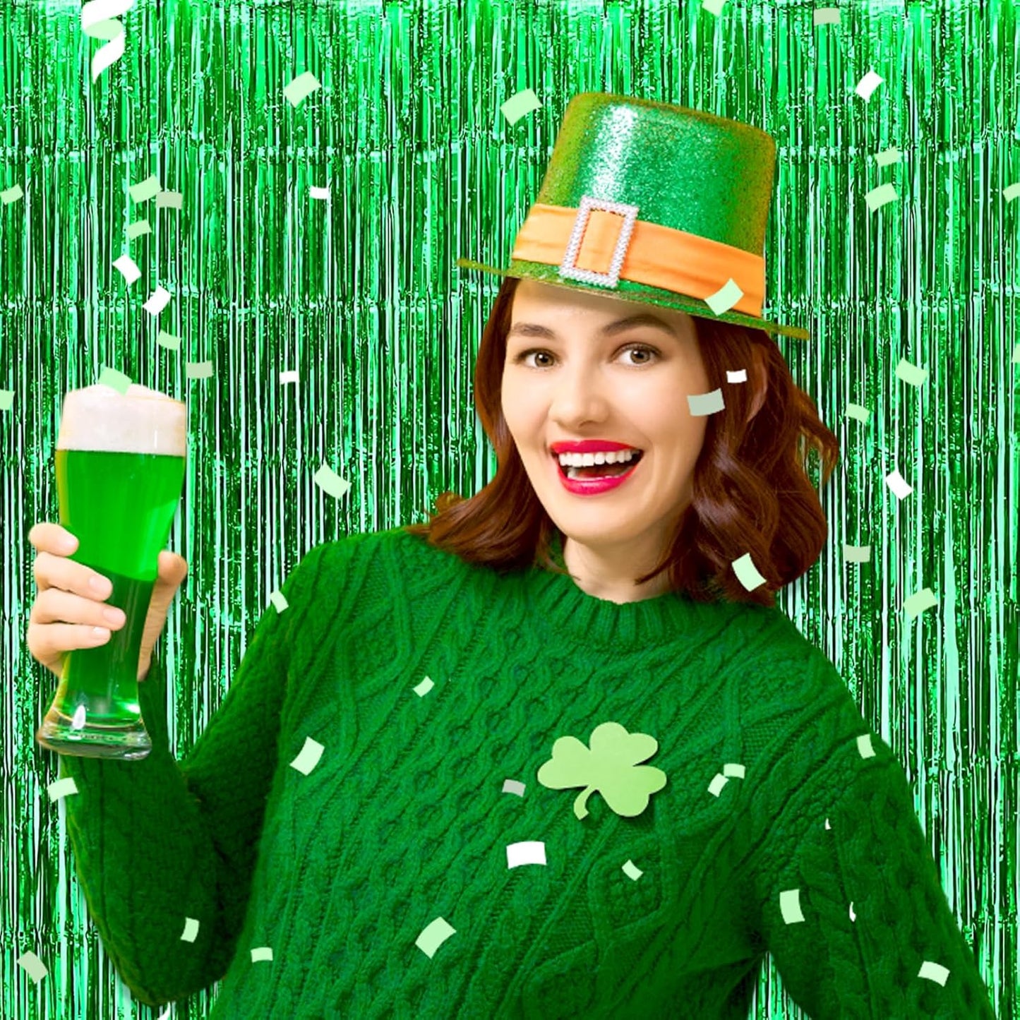 3 Pack Green Foil Fringe Curtain Backdrop, 3.28Ft x 8.2Ft Metallic Tinsel Foil Fringe Streamer Curtains for Photo Booth, Christmas Day, Thanksgiving, Wedding, New Year Party Decorations