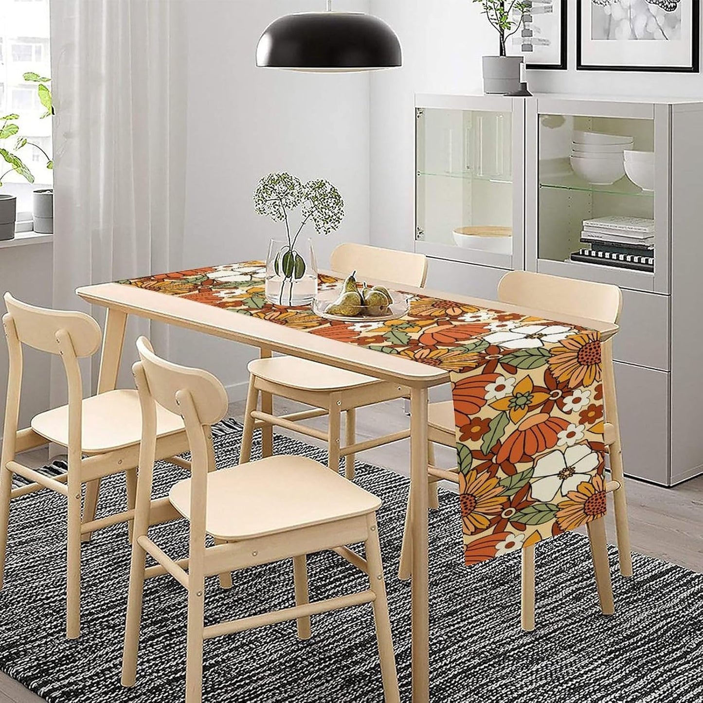 Vintage Floral Table Runner,Boho 70s Style Retro Flower Table Cloth Kitchen Dining Table Home Party Decoration 13x36 Inch