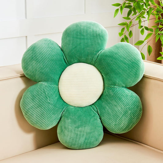 Sage Green Flower Pillow, 14.9" Cute Flower Shaped Floor Pillow, Aesthetic Floral Plush Daisy Decorative Throw Pillows for Bed Sofa Couch