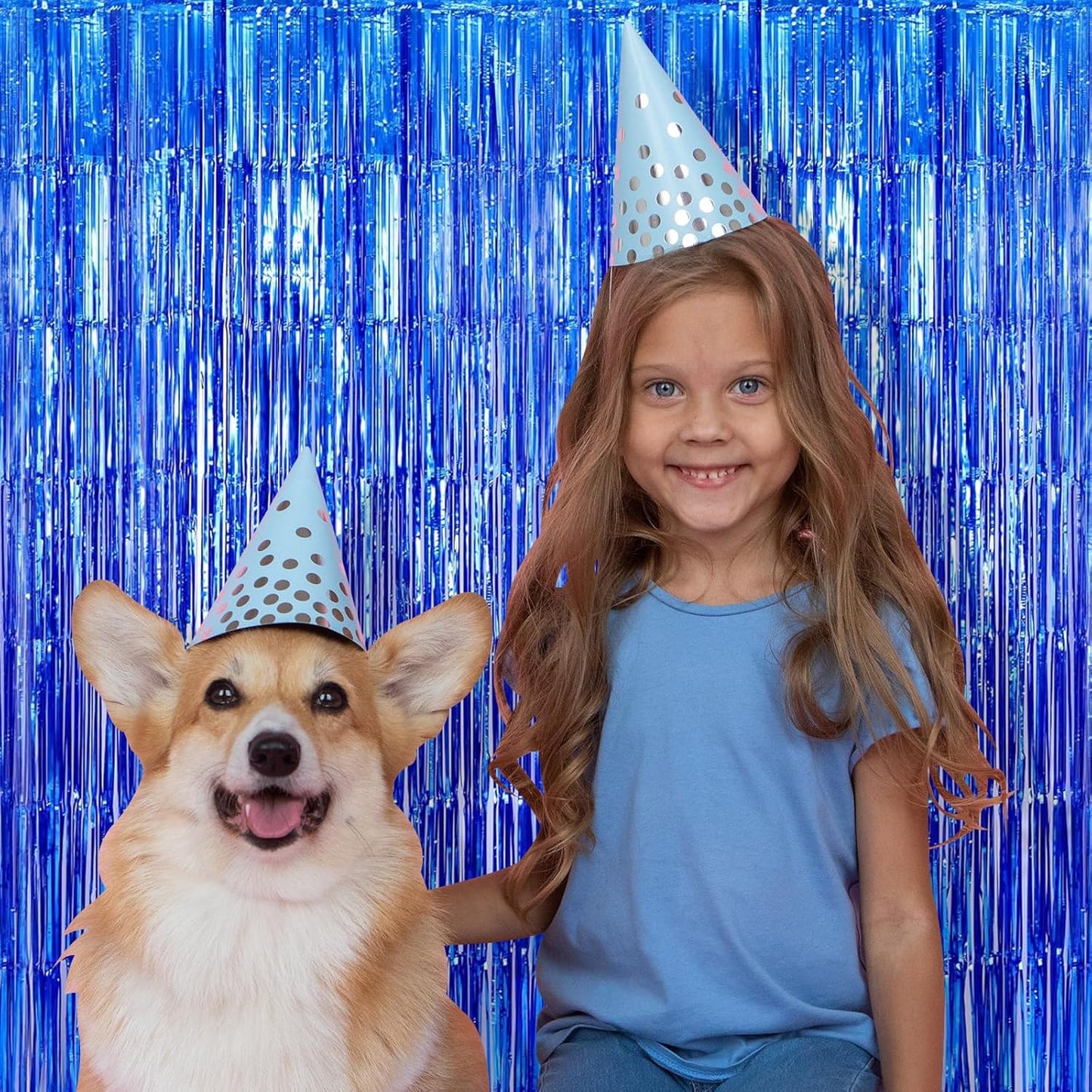 5 Pack Blue Fringe Foil Curtains 3.2ft x 8.2ft Tinsel Backdrop Streamers for Birthday Party Decoration Wedding Christmas Decoration (Navy)