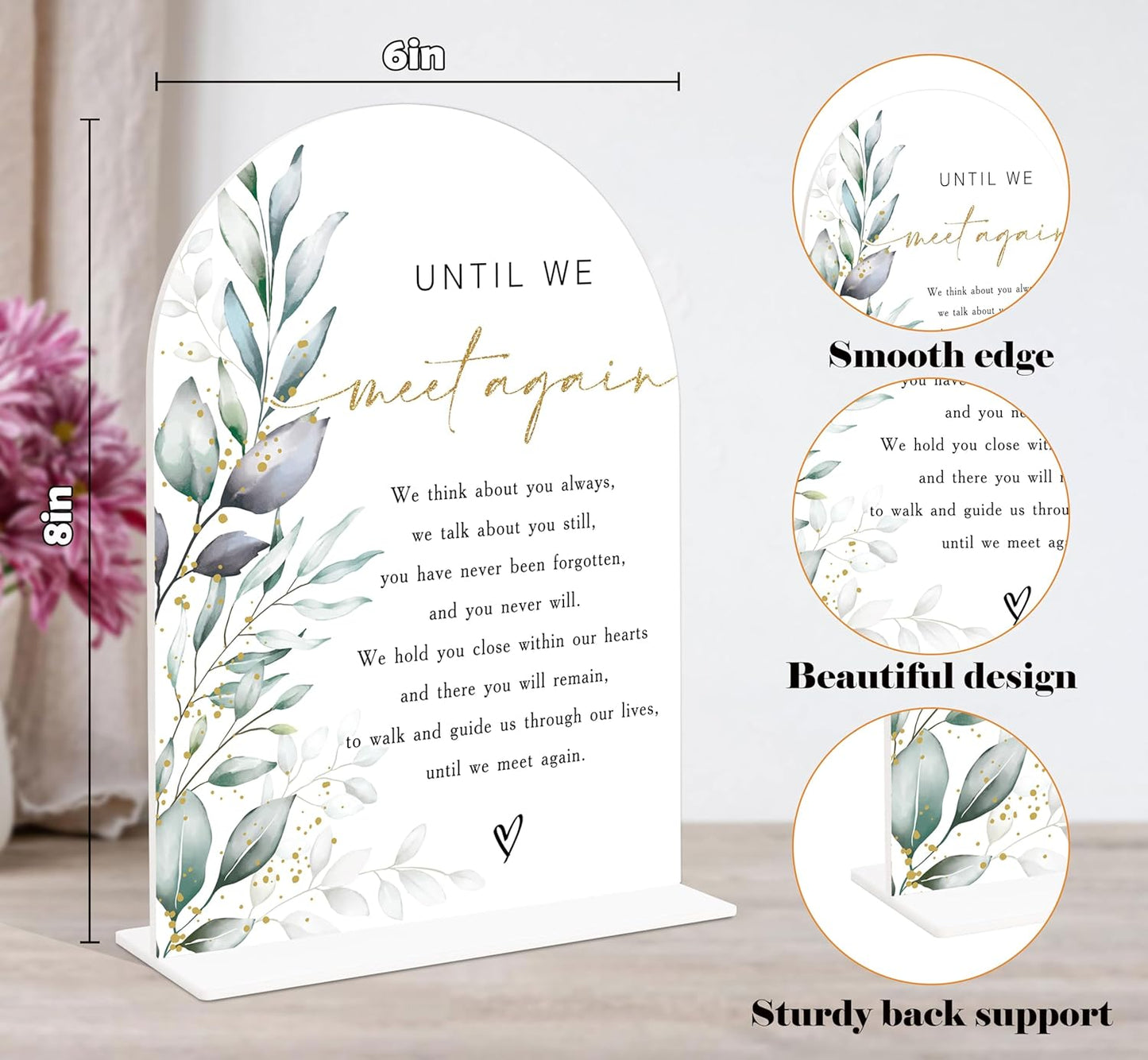 Acrylic Wedding Signs, Greenery Theme Until We Meet Again, Memorial Table Sign for Wedding, Bridal Shower Table Decor with Stand, Engagement, Anniversary, Newlywed Events and Parties Supplies, 24