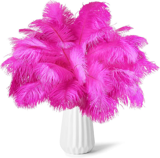 NEWONG 30pcs Hot Pink Ostrich Feathers Natural Bulk 9-12inch(23-30cm) Vase Craft Wedding Home Party Centerpieces Christmas Day Decoration