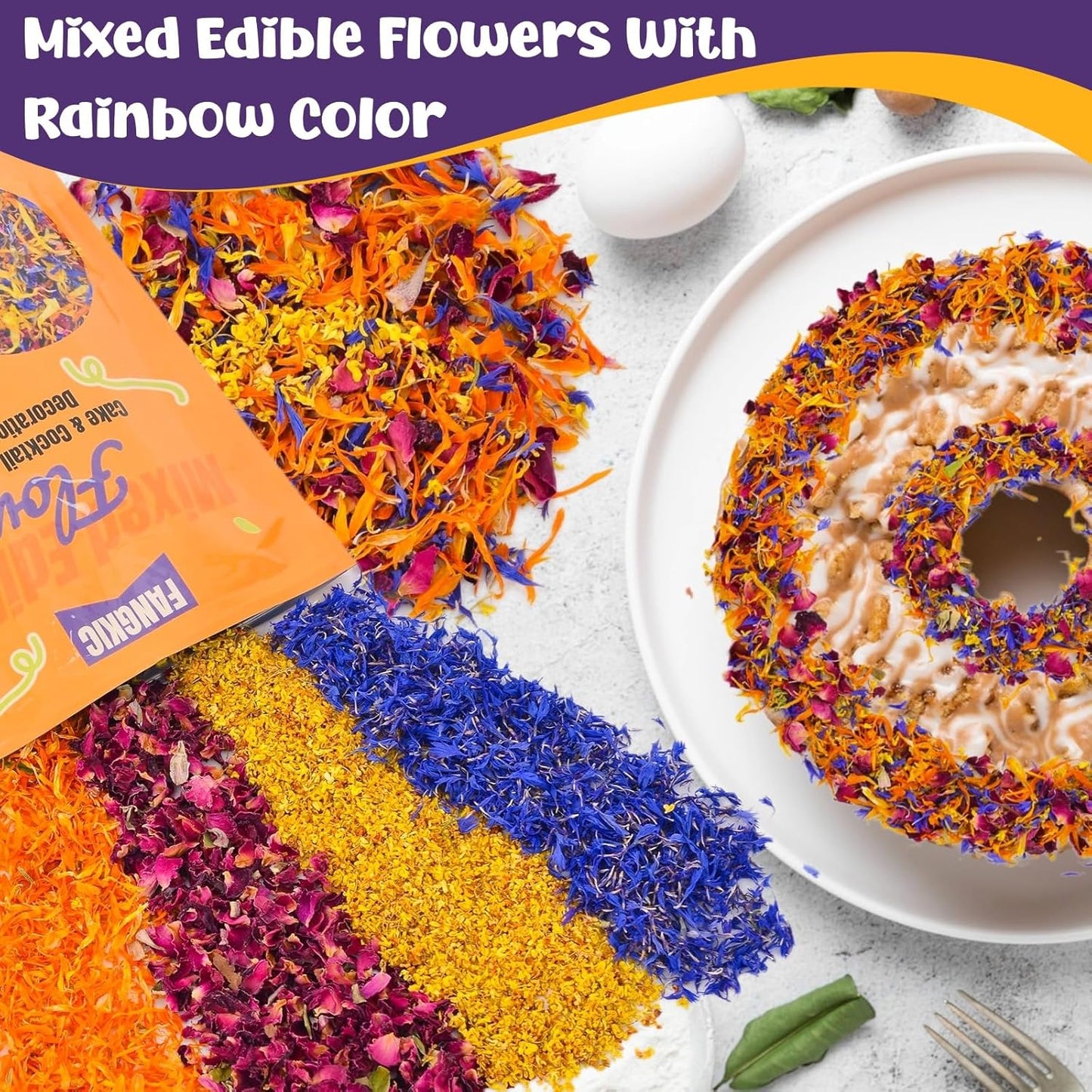 4 Kinds Natural Dried Edilble Flowers Petal Blend (1.5 Ounce), Edible Flowers for Cocktail, Cake Decoration, Soap Making, Ice cream. Include Rose Petals, Cornflower, Osmanthus, and Calendula