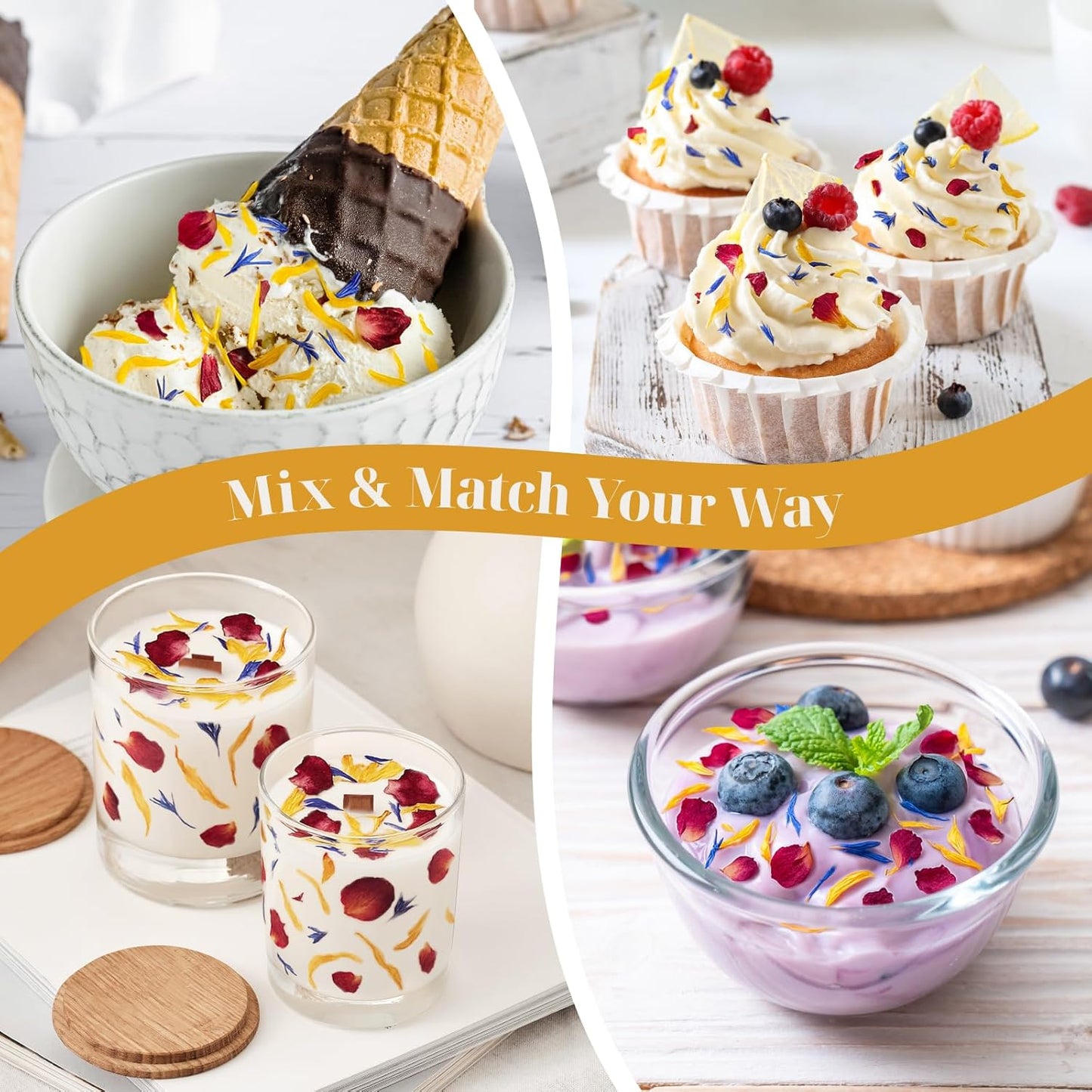 CCnature Edible Flowers Petal Blend 1oz | All natural | No Additives | Non GMO | 3 Types of Edible Dried Flowers for Baking, Cocktails, Cake Decorations, Drinks and Garnish